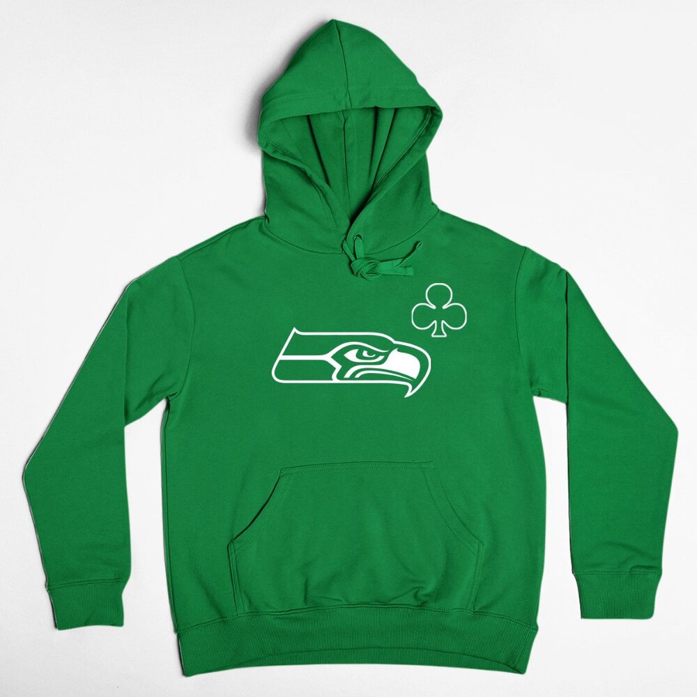 NEW Seattle Seahawks St Patricks Shamrock Corner Fleece Pullover Hoodie GREEN